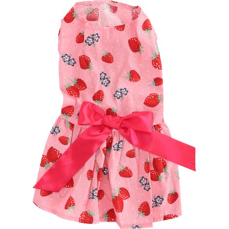 1 robe d'été pour chienne, motif fraise rose, taille L, jupe sans manches en polyester avec nœud papillon, pour fêtes (1/5)