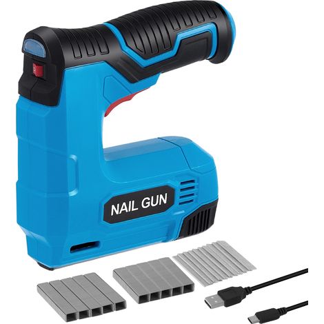 Agrafeuse sans fil et cloueur à brads, design ergonomique, mécanisme de sécurité triple, Bleu (1/2)