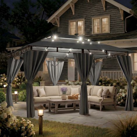 Devoko – Tonnelle de jardin 3x4m imperméable avec lumière LED – Cadre en acier renforcé – Protection UV50+ – Pour 6-8 personnes – Gris