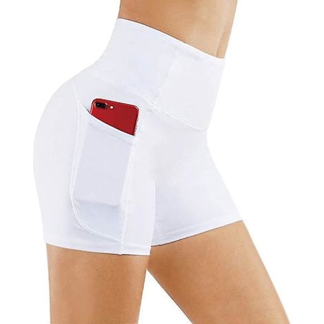 Short de yoga pour femme, poches latérales avec poche pour téléphone, taille haute, idéal pour le yoga et le fitness, pantalon de sport, blanc (1/3)
