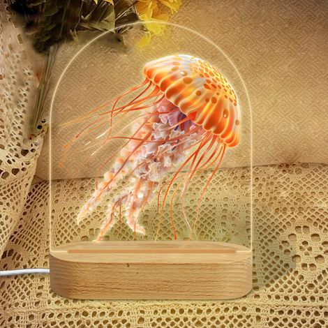 Veilleuse en forme d'arc avec méduse orange-rose irisée Lampe LED 7 couleurs Décoration chambre bébé Cadeau naissance (1/5)