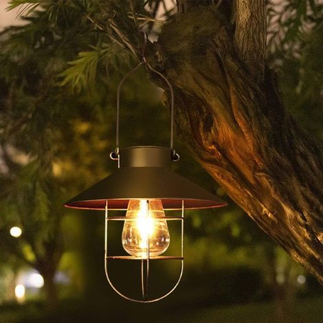 Lanterne solaire à suspendre avec crochet,lampe solaire LED vintage avec blanc chaud,cage en acier,étanche,pour jardin,cour,patio,clture,décoration – Bronze (1/5)