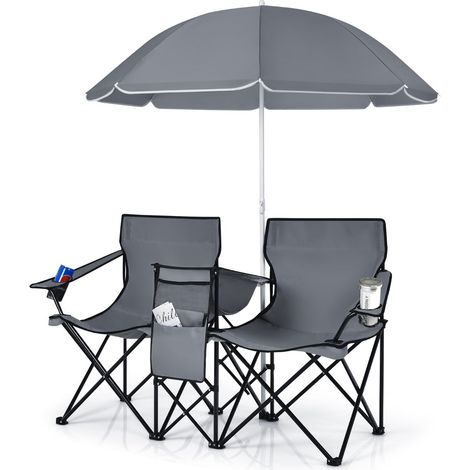 Silla de camping plegable 161 x 55 x 85 cm con sombrilla extraíble capacidad de peso 113 kg PVC gris moderno 200020603 (1/2)