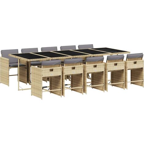 Maison Exclusive - 11-tlg. Garten-Essgruppe mit Kissen Beigemisch (1/5)