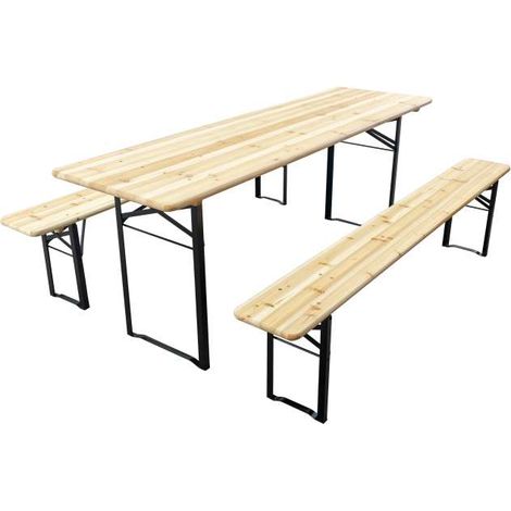 Set Birreria Tavolo e 2 Panche in Legno Richiudibile 200x60 cm Naturale - Dr. C