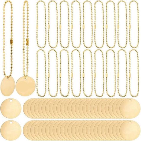 50 runde Messinganhänger (1 Zoll Durchmesser) mit 50 Kugelkettchen (2,4 mm Durchmesser)