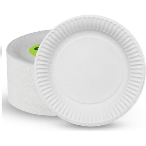 Assiettes en papier jetables de 18 cm (7 pouces) - Paquet de 100 - Assiettes blanches résistantes - Assiettes de qualité supérieure (1/5)