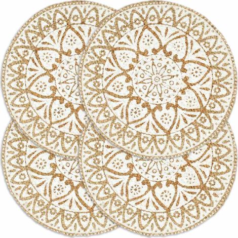 133866 vidaXL Placemats 4 pcs White 38 cm Round Jute (1/4)