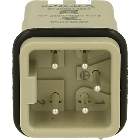HARTING Han 4A Stifteinsatz (M) Quick-Lock-Anschluss, 4-polig+PE 230V/400V, 10A - 1 Stück (1/3)