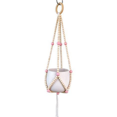 Support Pour Plantes Suspendu - Suspension En Bois À Perles - Pour Intérieur Et Extérieur - Hauteur 62 Cm - 1 Pièce (1/3)