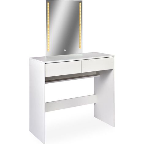 Coiffeuse avec Miroir LED – 80 cm – Table de Maquillage Blanche avec tiroirs – Éclairage LED intégré – Meuble Dressing Moderne (1/5)