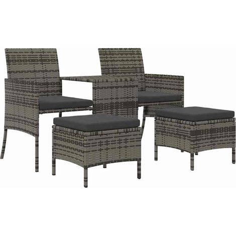 Divano da Giardino  Divano da esterno a 2 Posti Tavolino e Pouf Polyrattan Grigio (1/5)