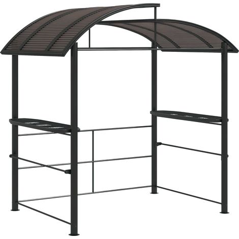 Grillpavillon mit Dach und 2 Ablageflächen, aus Metall und Polycarbonat, 240 x 150 x 230 cm, Dunkelgrau