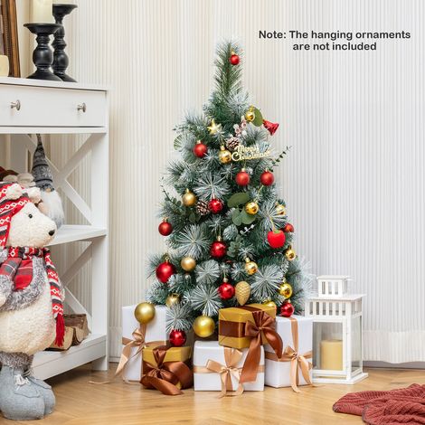 Sapin de Noël artificiel vert 90 cm en PVC floqué avec baies blanches, pommes de pin et LED blanc chaud pour table (1/5)