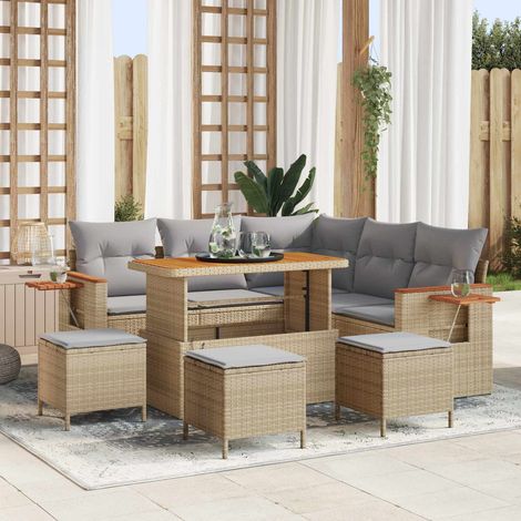 vidaXL Gartensofa-set 9 pcs Beige Poly-Rattan (1/5)