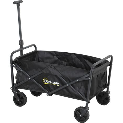 Chariot de jardin pliable à roulettes, poignée télescopique réglable, capacité de charge de 120 kg, idéal pour le camping et les courses, 64 x 42 x 27 cm, noir (1/5)