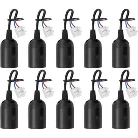 10 pièces Douilles E27 avec câble, Douilles de chantier rénovation, Supports d’ampoule E27 remplacement avec câble pour ampoules LED, halogènes et incandescentes, Noir