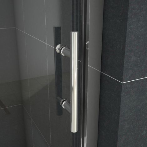 Ocean Sanitaire – Porte de douche coulissante 150x190cm – Verre de sécurité 5mm – Installation en niche – Aluminium chromé – Accès coulissant