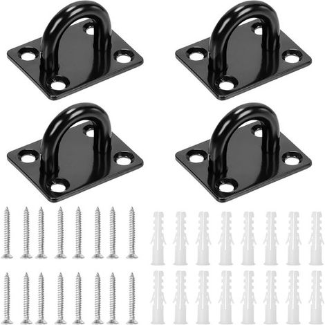 Ensemble de 4 crochets carrés noirs en acier inoxydable avec vis/chevilles, crochets de plafond en forme de U pour suspendre des objets (1/2)