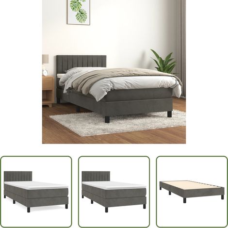 vidaXL Matratzenauflage - Boxspringbett mit Matratze Dunkelgrau 90x200 cm Samt (1/5)