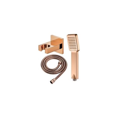 Conjunto de cabezal de ducha, con cabezal flexible, cabezal cuadrado ahorrador de agua, soporte de latón, oro rosa. - Crezuo