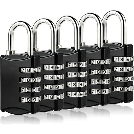 Lot de 5 Cadenas à Code, Cadenas a Code 4 Chiffres, Cadena  Matériau en alliage de zinc résistant aux intempéries, adapté aux casiers, aux salles de sport, aux écoles et aux casiers (1/5)