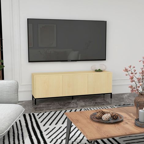 Mobile porta TV, adatto a televisori fino a 65 pollici, con 3 ante, 2 passacavi e ripiani regolabili - dimensioni: 150 cm L x 40 cm P x 51 cm H