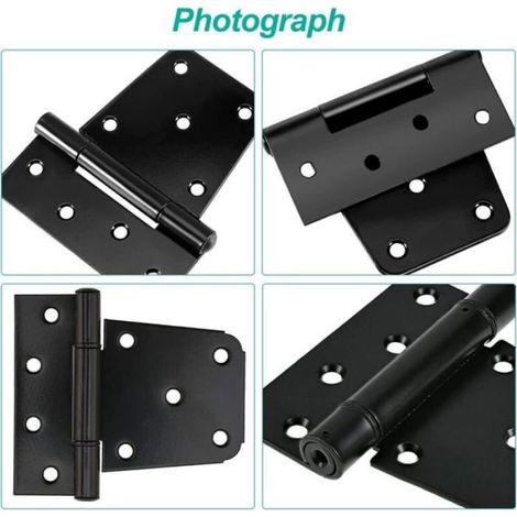 Ahlsen Lot de 2 piezas Charnière Porte Lourde, Charnières en Acier au Carbone Noir, Charnières de Porte Plates pour Abri de Jardin, (1/4)