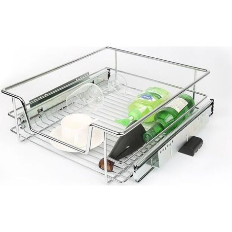 Tiroir de rangement télescopique en métal chromé Tiroir de cuisine Rangement armoire meuble 34 x 14 x 41 cm (1/4)