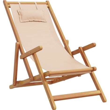 Chaise de jardin  Chaise pliable de plage beige bois massif d'eucalyptus et tissu (1/5)