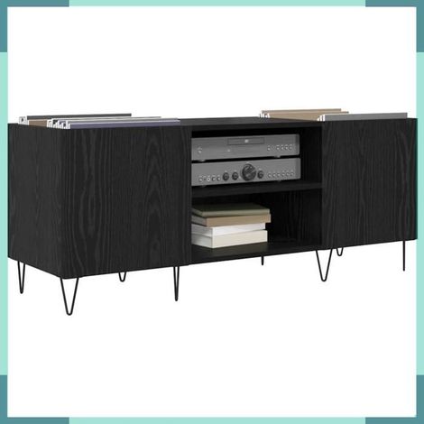 Meuble à vinyles - 881791 - Chêne noir - 2 portes - 121 x 38 x 48 cm (1/5)