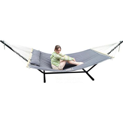 Hamac avec Support et Oreiller Inclus Grand Lit de Jardin Suspendu Rembourré 2 Personnes Charge Maximale 200 kg pour Extérieur Terrasse et Cour