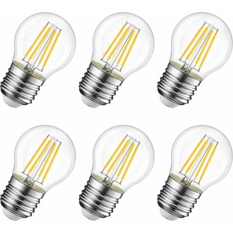 Ampoule LED 4 W E27 G45, équivalent à une ampoule à incandescence, blanc chaud 2 700 K, ampoule Edison vintage, non variable, paquet de 6 (1/4)