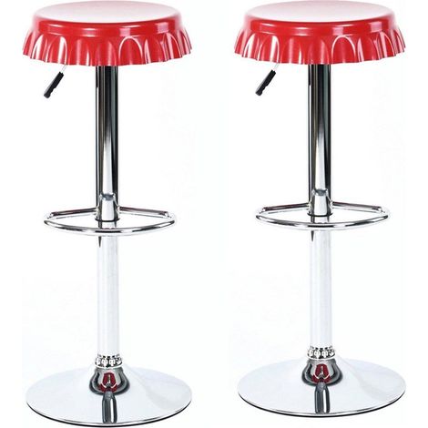 Set 2 Sgabelli Bar Cucina Seduta Forma Tappo Bottiglia Sgabello Girevole Rosso (1/5)