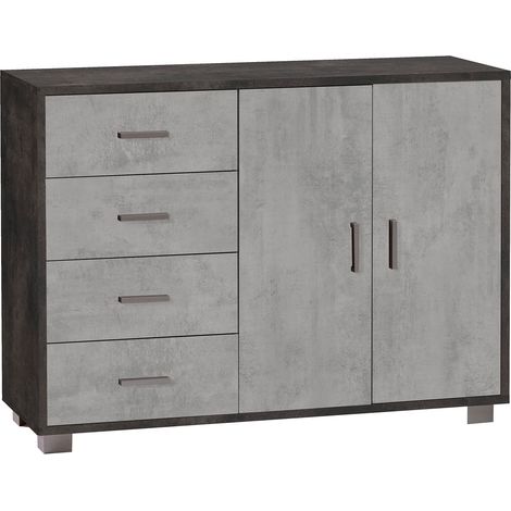 Madia 2 Ante 4 Cassetti 116x86x41 cm Ossido Nero/Cemento (1/3)