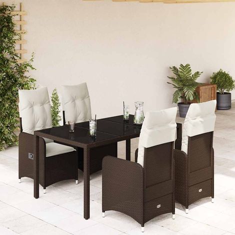 5-tlg. Garten-Bistro-Set mit Kissen Braun Poly Rattan (1/5)