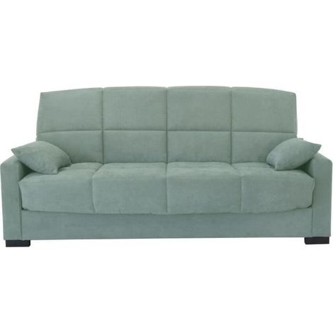 Clic clac 3 places MEGAN 14 - Tissu Soro vert amande - Avec accoudoirs - Couchage 130x190 cm - L223 x P96 x H103 cm (1/4)