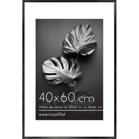 Cadre Photo Aluminium 40x60 cm Noir - Cadre 30x45 cm avec Passe-Partout ou 40x60 cm sans Passe-Partout - Verre Antichoc, Matériel de Suspension Mural Intégré (1/5)