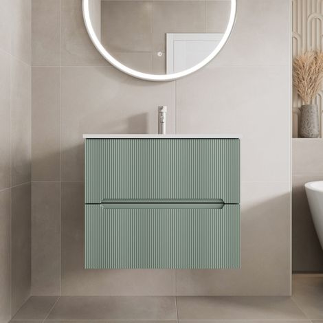 600mm Bathroom Cloakroom Vanity Unit Basin Wall Hung Furniture Soft Close Green (1/5)