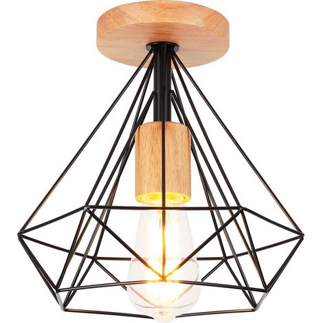 Plafonniers Modernes En Diamant De 25 CM Lustre D'Intérieur En Métal E27 Noir Lampe De Plafond Rétro Pour Chambre À Coucher, Couloir, Salon (1PCS) (1/5)