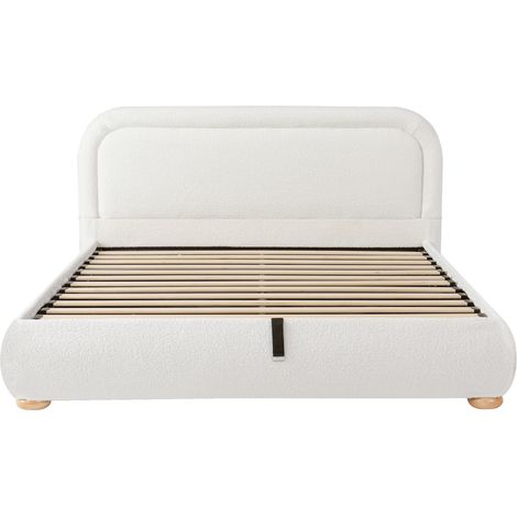 Letto contenitore idraulico 160 x 200 cm con rete e testiera, bouclé bianco HOMVRA (1/5)