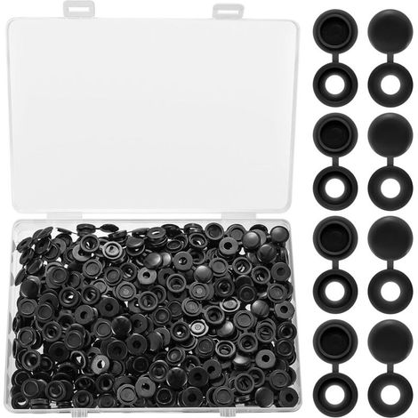 250 Stück Kunststoff-Scharnierschraubenabdeckungen, Kunststoff-Scharnierschraubenabdeckungen für Schrauben, Knopfdeckelkappen – 5 mm/Schwarz