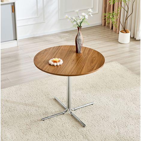 Table basse ronde MDF noyer et métal chromé HAVRYA (1/4)