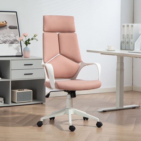Fauteuil de bureau à bascule, fauteuil présidentiel en tissu, réglable en hauteur et pivotant, 63 x 63 x 117-127 cm, rose (1/5)