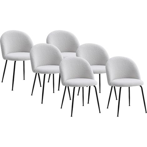 Lot de 6 chaises en tissu bouclette et acier inoxydable noir - Blanc - MELBOURNE (1/5)