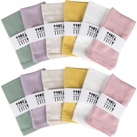 12 Leinen-/Baumwollservietten 40x40 cm – 6 Farben (Mauve, Beige, Weiß, Senfgelb, Puderrosa, Grün mit weißen Punkten) (1/5)