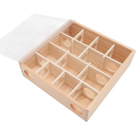 Tunnel en bois avec couvercle pour hamsters, cachette interactive, jouet d'exploration pour hamsters, souris et petites gerbilles (1/5)