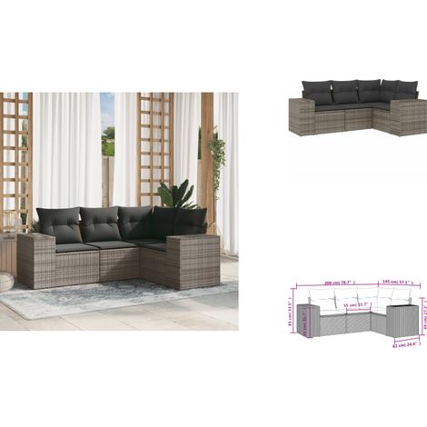 4-tlg. Garten-Sofagarnitur mit Kissen Grau Poly Rattan - Gartenmöbel - Sofasatz - Outdoor Möbel - Rattan Gartenmöbel - PE-Rattan (1/3)