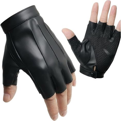 Black PU Leather Half Finger Gloves for Men and Women, Breathable Sports Fingerless Gloves for Driving, Cycling and Training, Men Bodybuilding Glove with Palm Non-Slip, Size M (1/5)