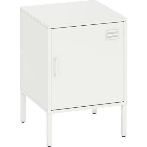 Table de chevet en acier / table d'appoint multifonction avec étagère réglable — convient aux chambres et salons — couleur blanche. (1/5)